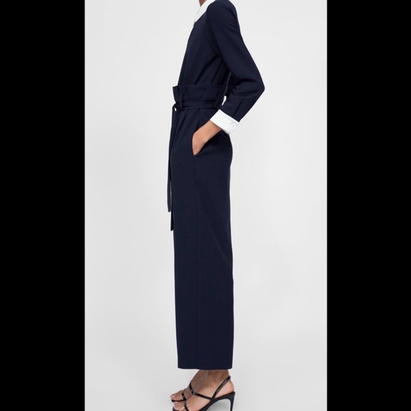 NEW Zara Woman navy wide leg belted jumpsuit - Picture 8 of 11
